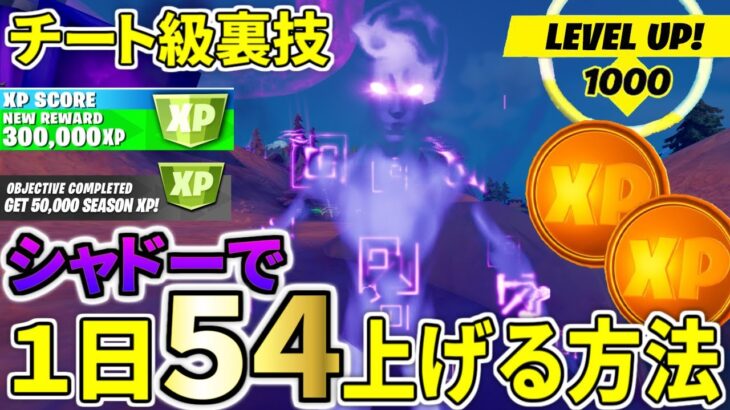 シャドーを使って１日５４レベル上げる最強の稼ぎ方！！【フォートナイト】レベル上げ　小技　経験値稼ぎ