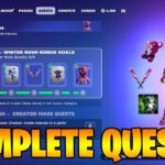 How To COMPLETE ALL WINTER RUSH BY EPIC QUESTS BONUS GOALS CHALLENGES in Fortnite!