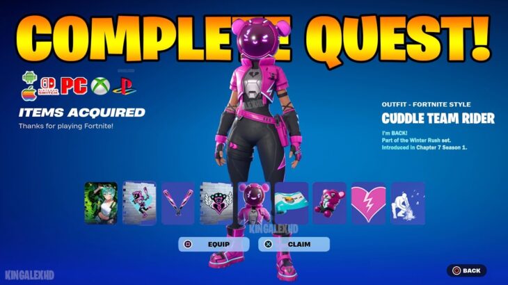 How To COMPLETE ALL WINTER RUSH CHALLENGES in Fortnite! (Free Cuddle Team Rider Skin Rewards Quests)